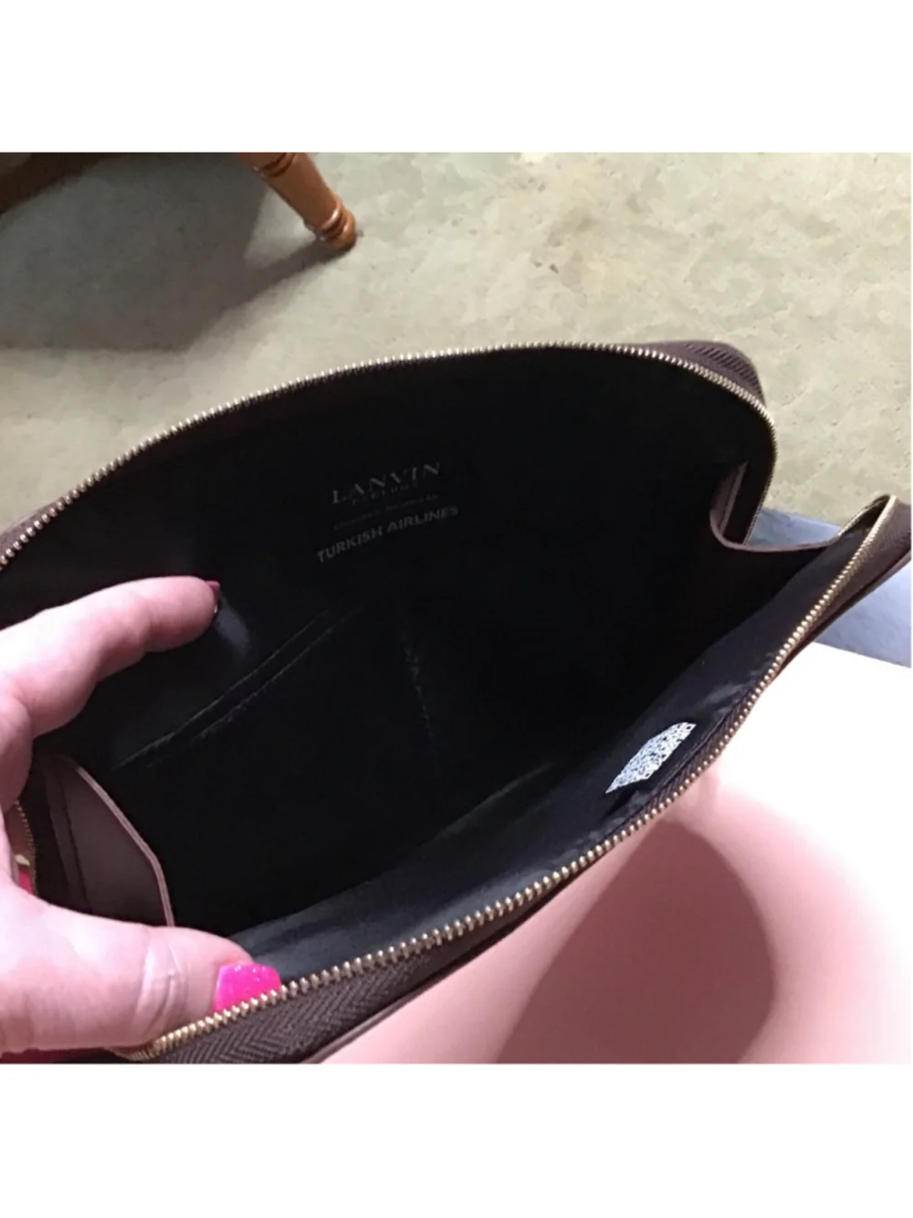 LANVIN Brown Cosmetic Bag with Gold Accents